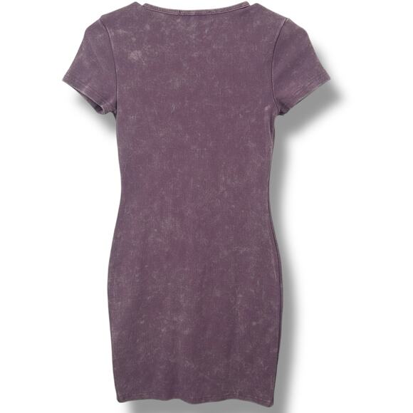 Madden Girl Purple fitted Dress Small ribbed Knit distressed acid wash short slv - Picture 7 of 7